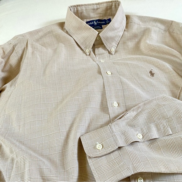 RALPH LAUREN Men’s Blake 100% Cotton Shirt, Glen Plaid Pattern, Tan, Size Large - Picture 9 of 15